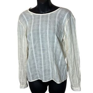 Esby women’s xs elaina windowpane cream long sleeve keyhole cotton wool FLAW